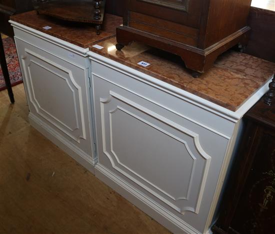 Pair painted marble top cabinets(-)